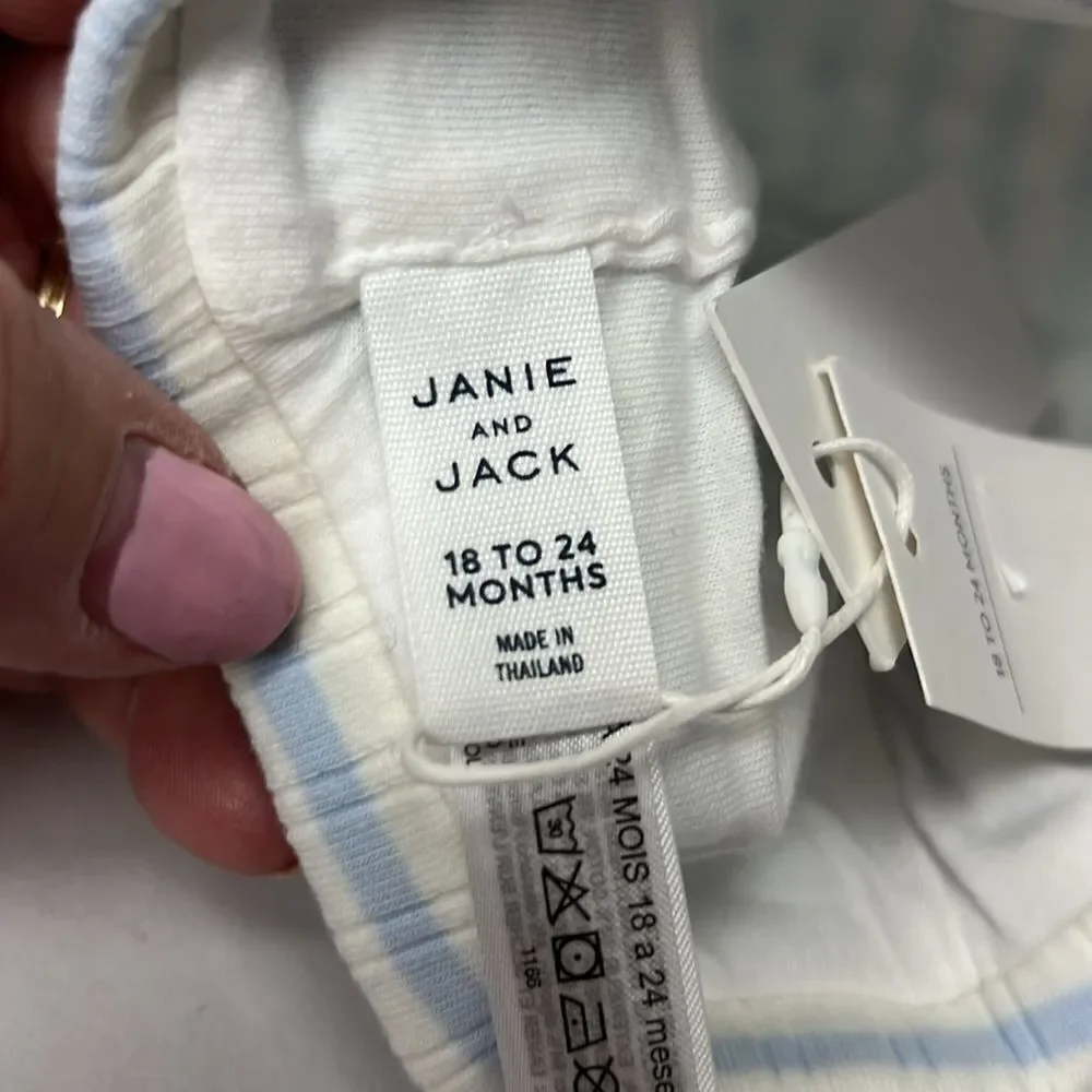 Janie and Jack 100047853 Blue & White Baby Ribbed Stripe Bear Ear Beanie 18-24 m